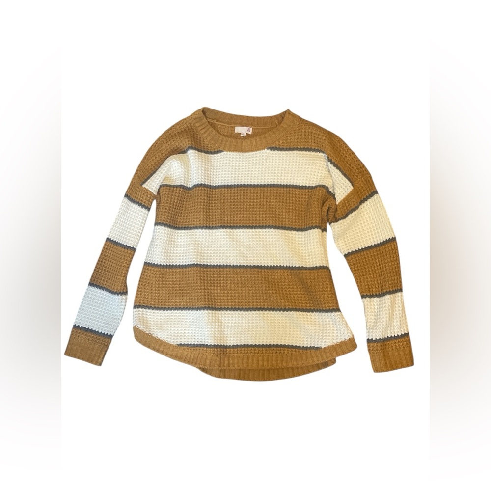 SO Striped Crewneck Sweater in Mustard, White & Gray